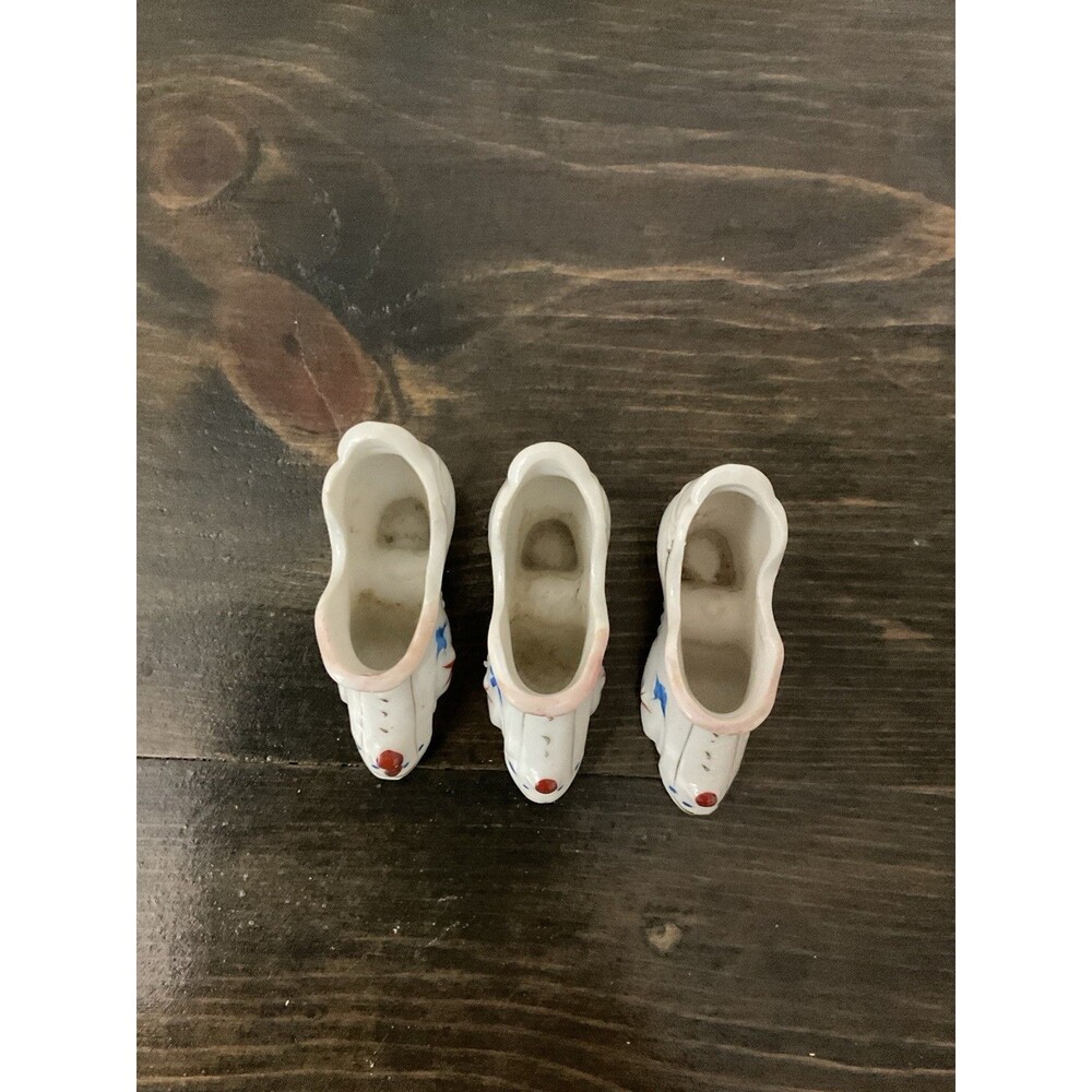 3 Vintage Occupied Japan Porcelain Shoe Mini Planters Vases Hand Painted Birds